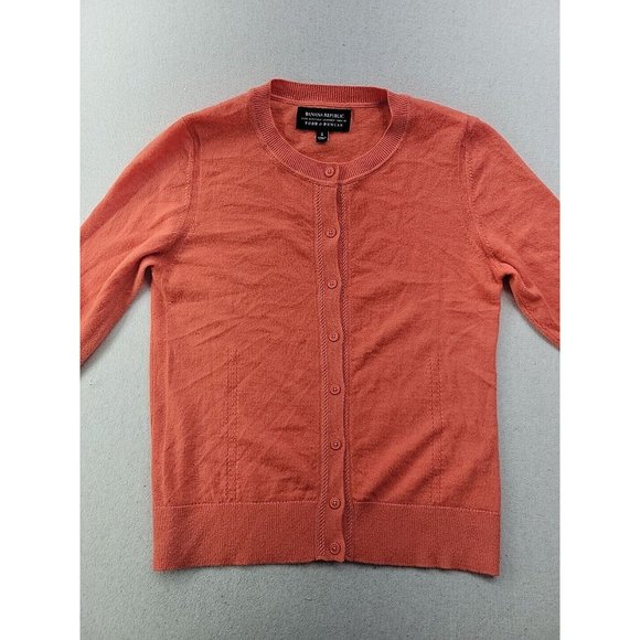 Banana Republic Todd & Duncan Women's S Orange Cashmere Knit Cardigan Sweater - Picture 2 of 7